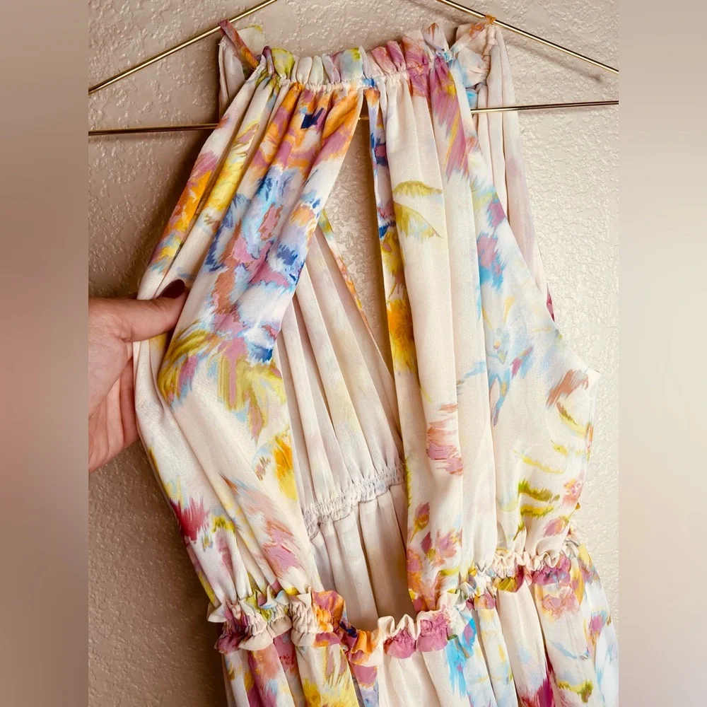 Zara Creampink long floral dress. Small 3204/168 EUC OUNK BEIGE - Picture 11 of 13